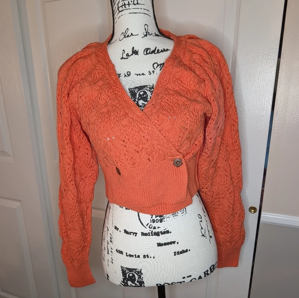 NWT Free People Orange Cable-Knit Wrap Sweater